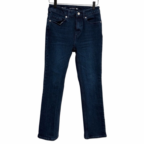 Lacoste Denim - Lacoste Women’s Blue Denim Slim Fit Straight Leg Jeans 5-Pocket Cotton Blend